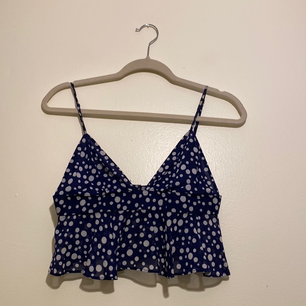 MORGAN LANE SILK NAVY POLKA DOT BRA TOP / BLOUSE . SIZE M